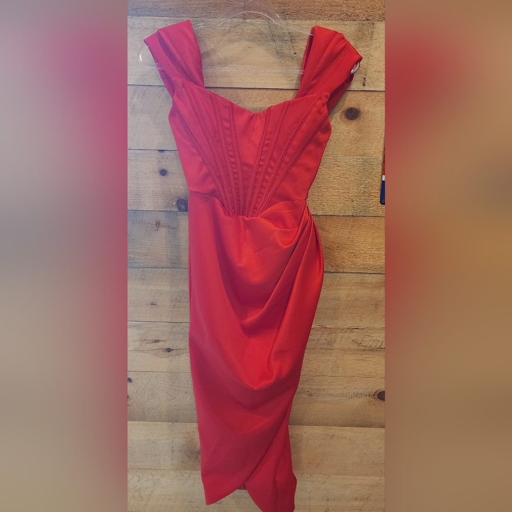 Never worn..House Of CB Red Draped Midi Dress - Women's